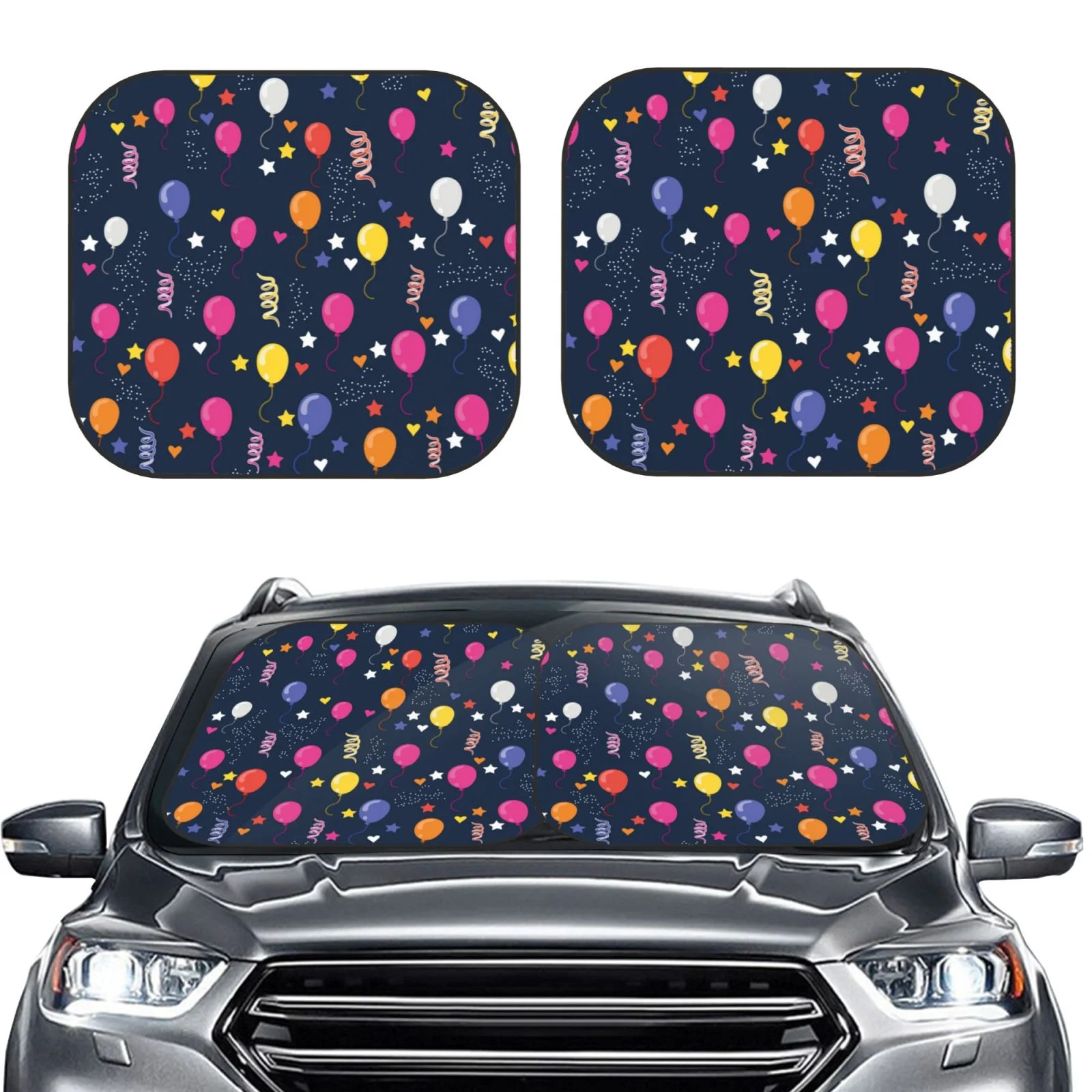Lukts Colored Balloons Print 2 Piece Car Sun Shade Windshield,Foldable Car Shade Front Windshield With Keeps Your Vehicle Cool, For Most Sedans Suv And Trucks - Small