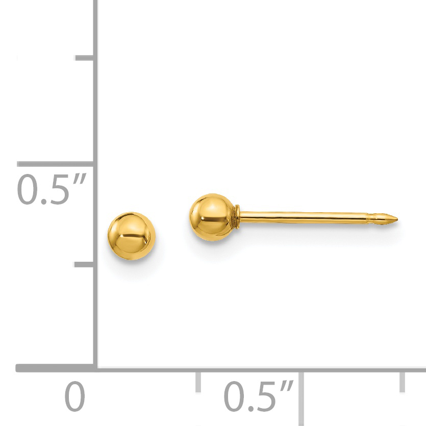 Inverness 18k Yellow Gold Hollow 3mm Ball Post Stud Earrings
