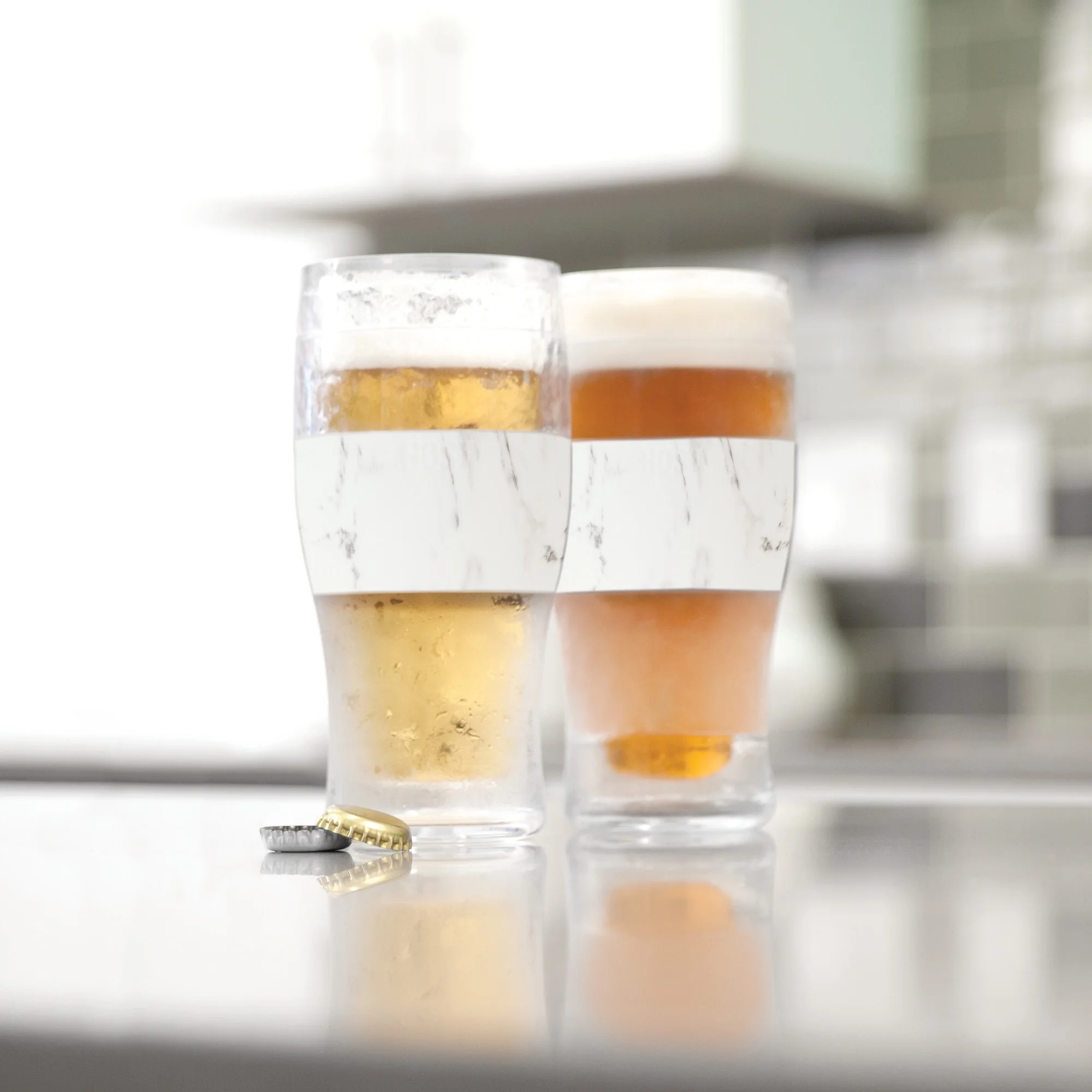 Host Freeze Beer Glasses - Double Walled Insulated Plastic Pint Glasses, Marble
