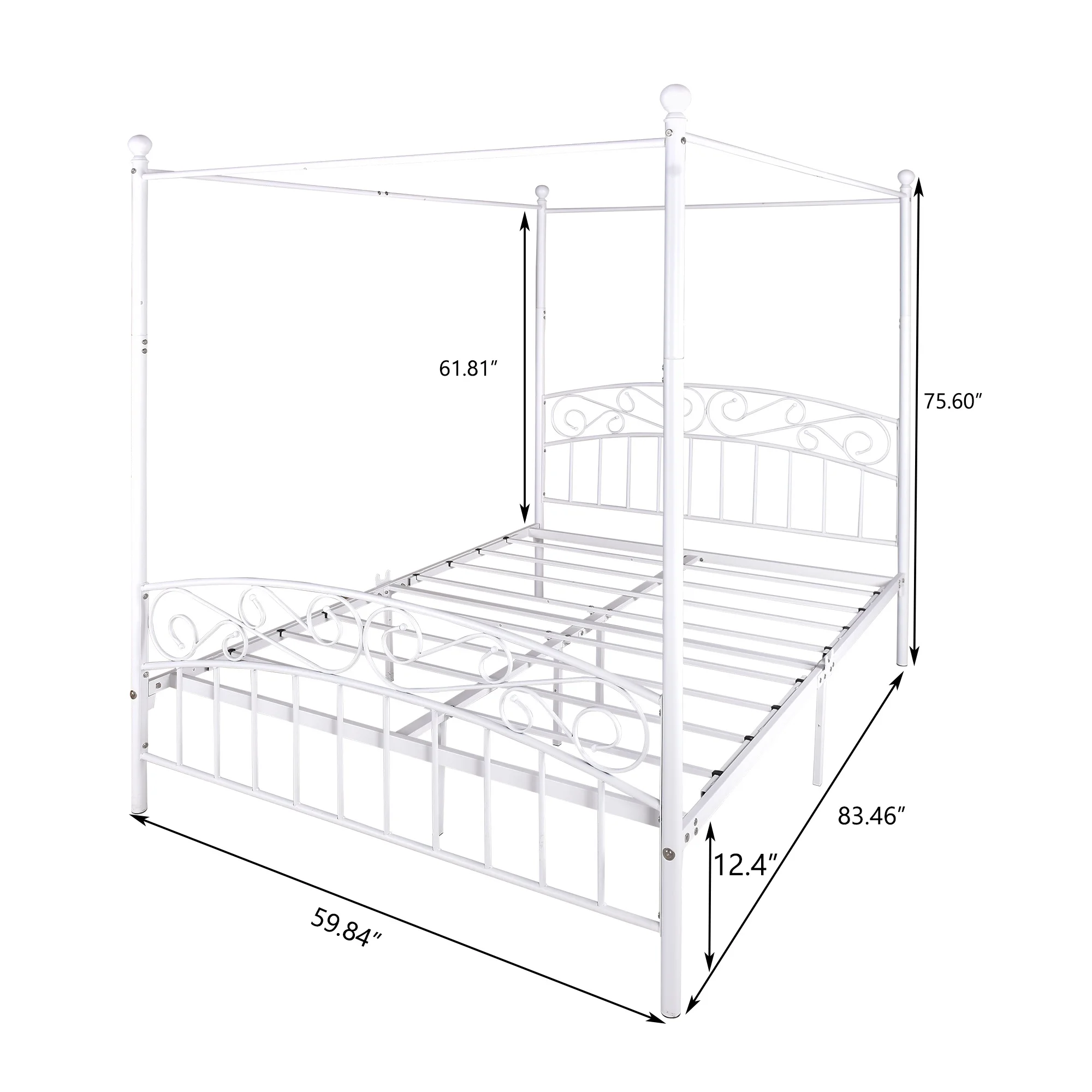 LANTRO JS Metal Canopy Bed Frame with Ornate European Style Headboard & Footboard Perfectly Fits Your Mattress Easy DIY Assembly All Parts Included, Full Black