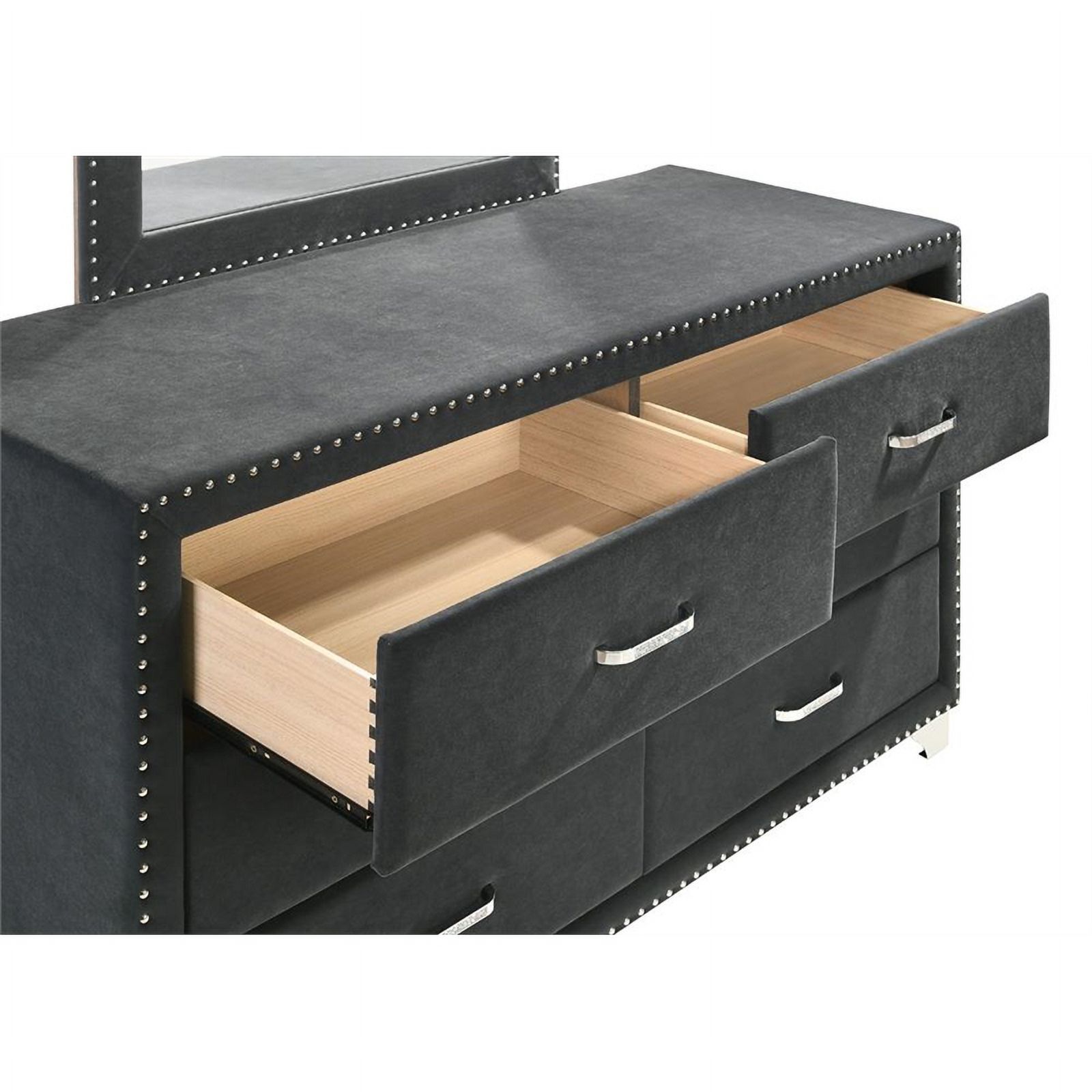 Pemberly Row 6-drawer Contemporary Velvet Upholstered Dresser in Gray