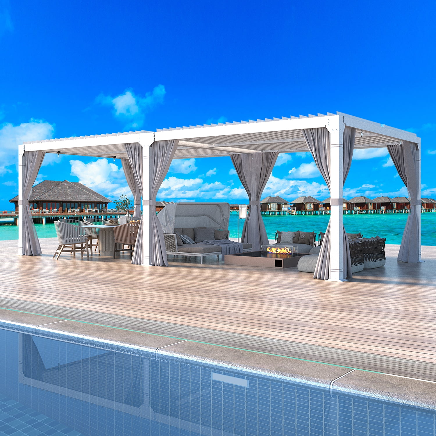 Hommow 12' x 20' Outdoor Louvered Pergola with Adjustable Aluminum Rainproof Roof,White