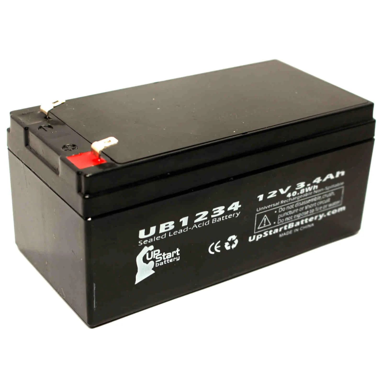 3x Pack - Compatible Powertron PE12V32F1 Battery - Replacement UB1234 Universal Sealed Lead Acid Battery (12V, 3.4Ah, 3400mAh, F1 Terminal, AGM, SLA) - Includes TWO F1 to F2 Terminal Adapters