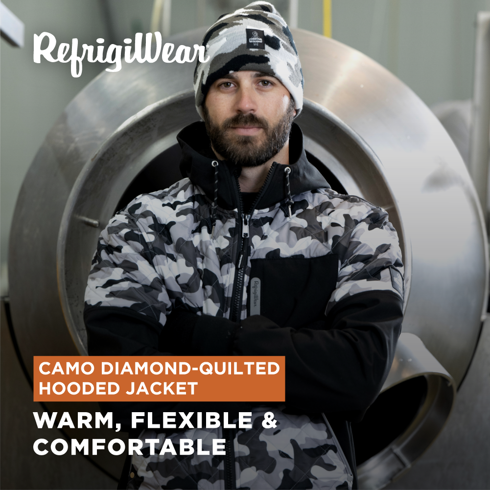 RefrigiWear Camo Diamond Quilted Insulated Softshell Hooded Jacket (Medium)