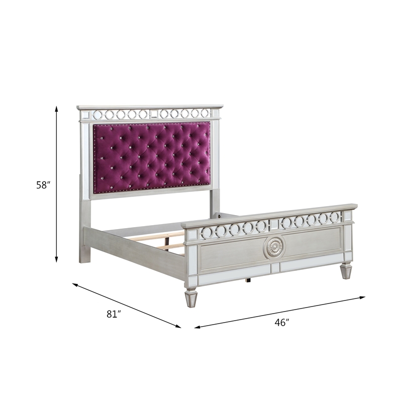 ACME Varian Tufted Velvet Upholstery Twin Bed in Burgundy and Silver