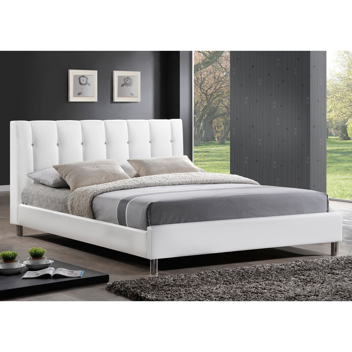 Baxton Studio  Vino Modern Queen-size Bed with Upholstered Headboard White