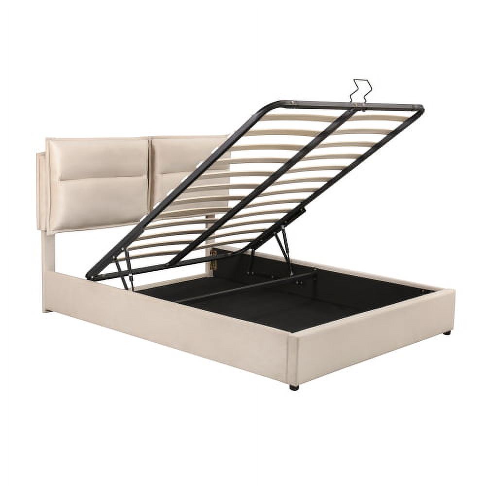 Upholstered Platform Bed With A Hydraulic Storage System, Queen Size, Beige