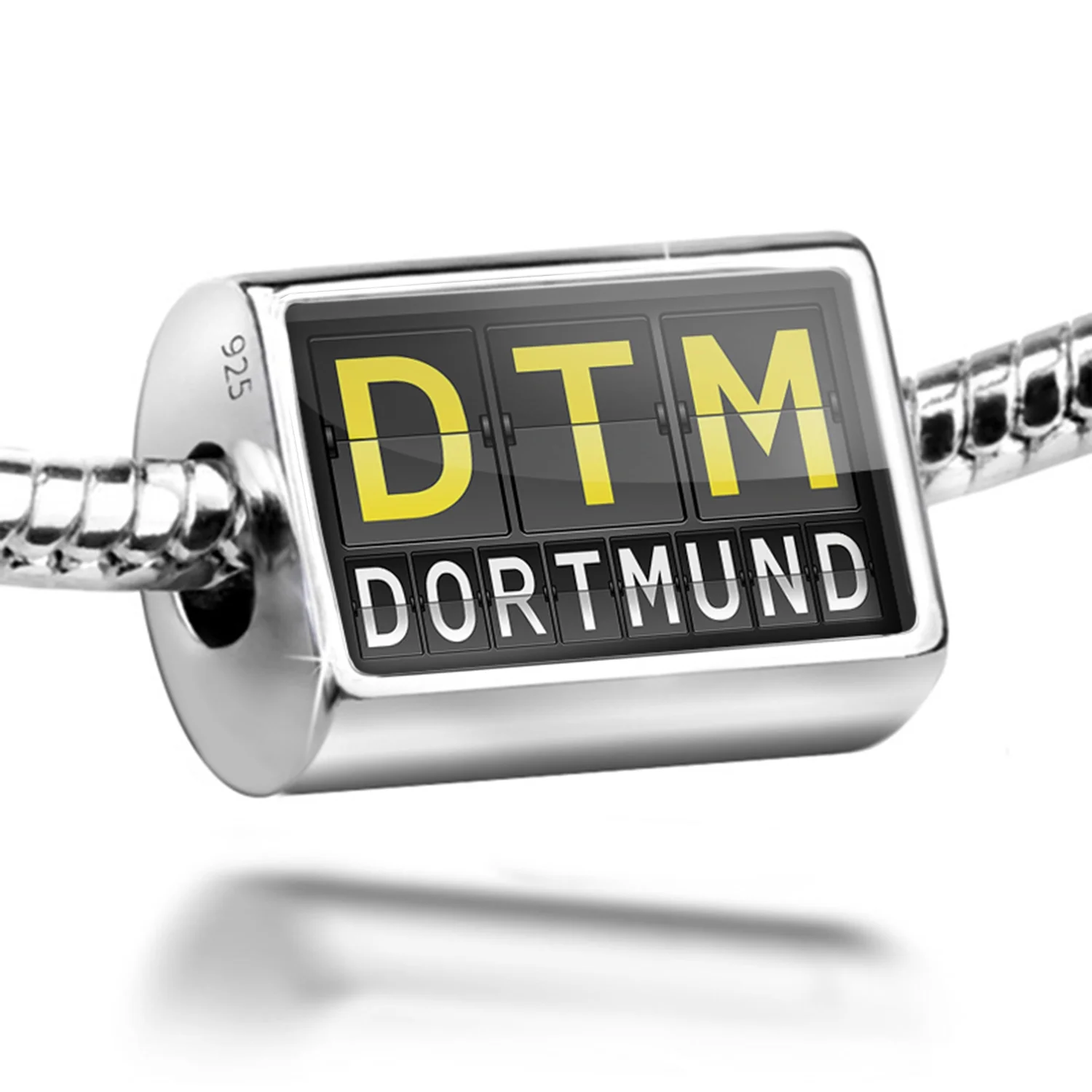 Neonblond Charm DTM Airport Code for Dortmund 925 Sterling Silver Bead