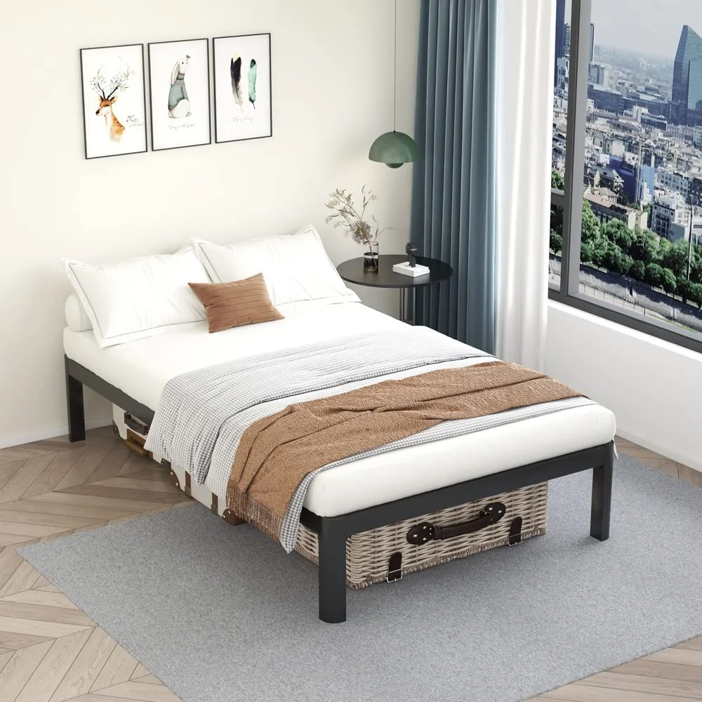 Metal 18 Inch Twin Platform Bed Frame with Anti-Collision Round Legs  Black 3500 Lbs Heavy Duty Bed Frame with Wood Slats  No Box Spring Needed  Easy Assembly