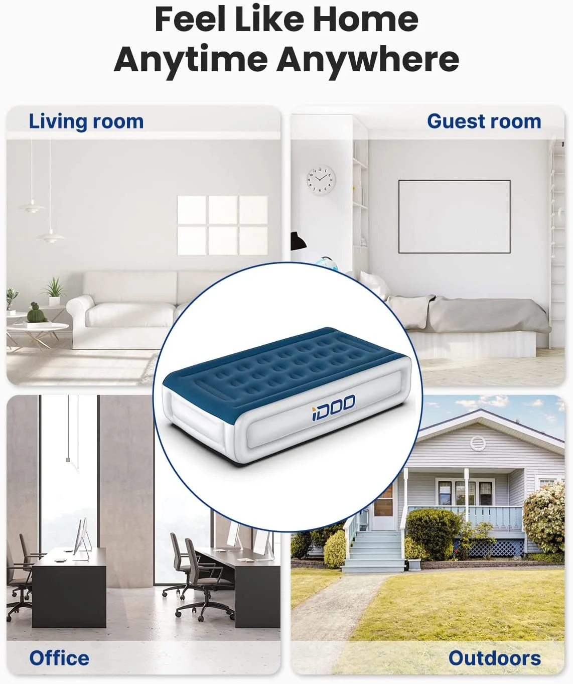 iDOO Twin Size Air Mattress, Inflatable air Bed with Built-in Pump, 2 Mins Fast Blow up, 550lb MAX Support