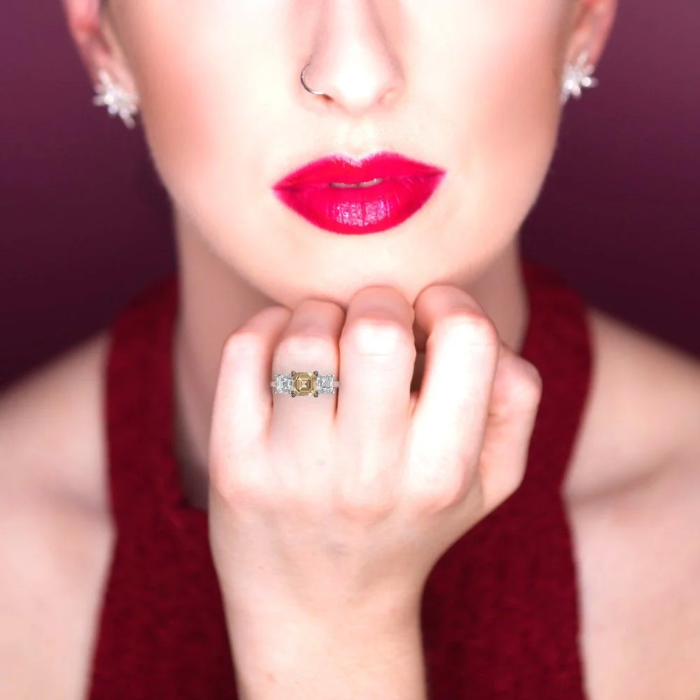 4.0 ct Brilliant Square Emerald Cut Clear Simulated Diamond 18K White Gold Three-Stone Ring SZ 6.75