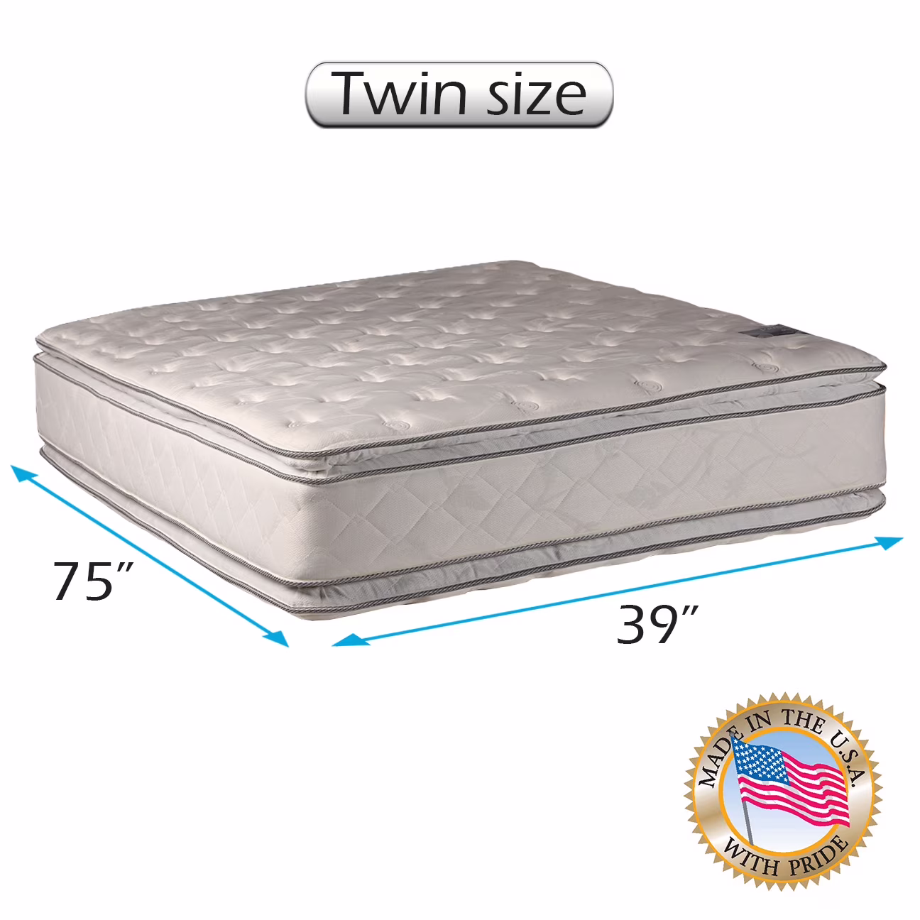 Dream Sleep Princess Gentle Plush Twin PillowTop Two-Sided Mattress Only with Bed Frame Included - Quilted Fabric, Orthopedic, Sleep System Support, Longlasting by Dream Solutions USA