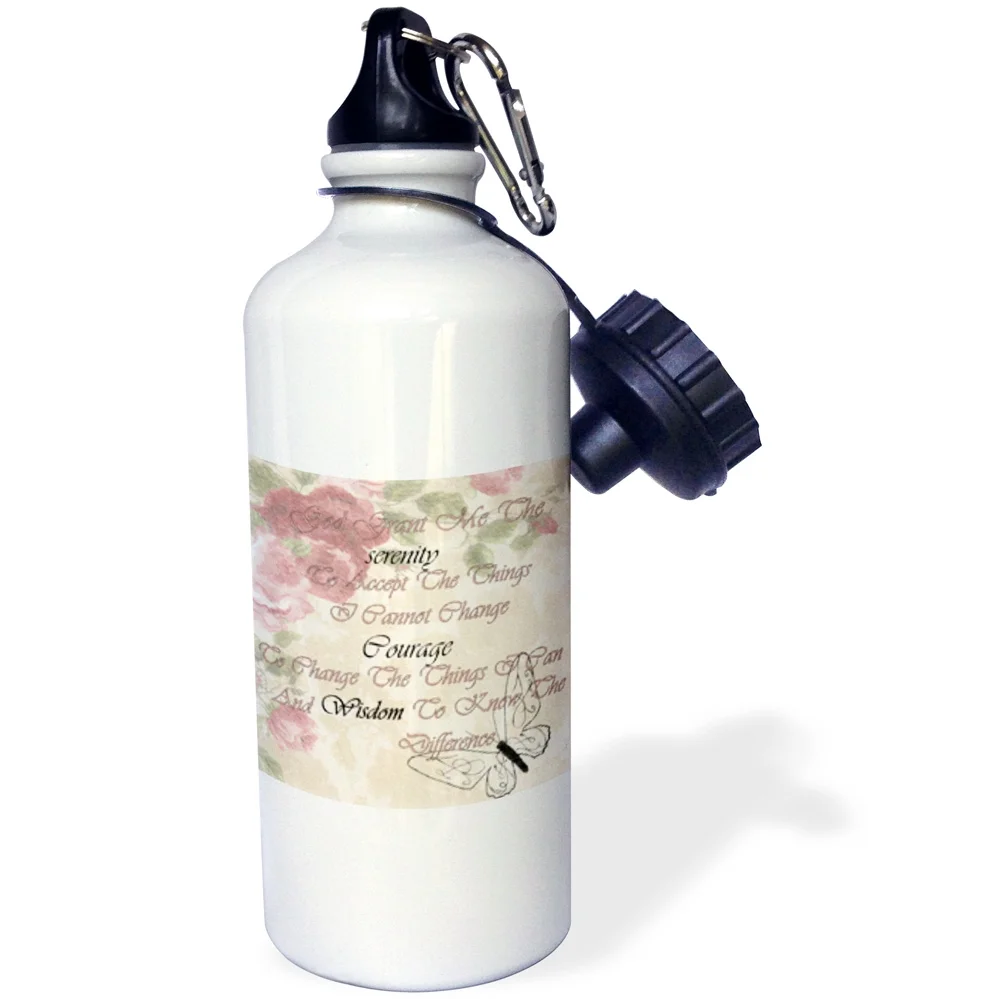 3dRose Image of Serenity Prayer On Aged Floral Butterfly Paper - Straw Water Bottle, 21-ounce