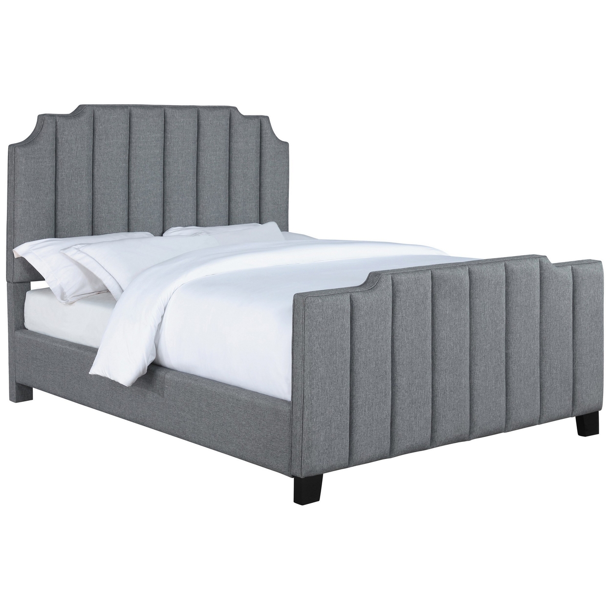Ion Notched Full Panel Bed Vertical Channel Tufted Light Gray Upholstery- Saltoro Sherpi
