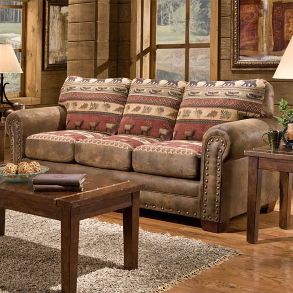 American Furniture Classics Model 8503-10 Three Seat Sierra Lodge Sofa for Adults in Brown Microfiber