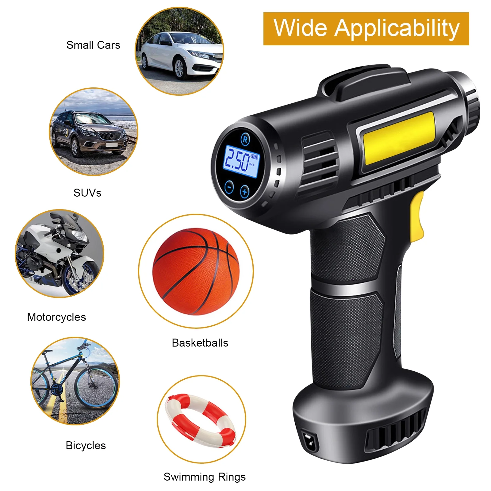 Suzicca 4000mAh Tire Inflator Electric Handheld Cordless Bicycle Pump Portable Rechargeable Air Compressor with Digital Display for Car Bike Motorcycle Balls and Inflatables