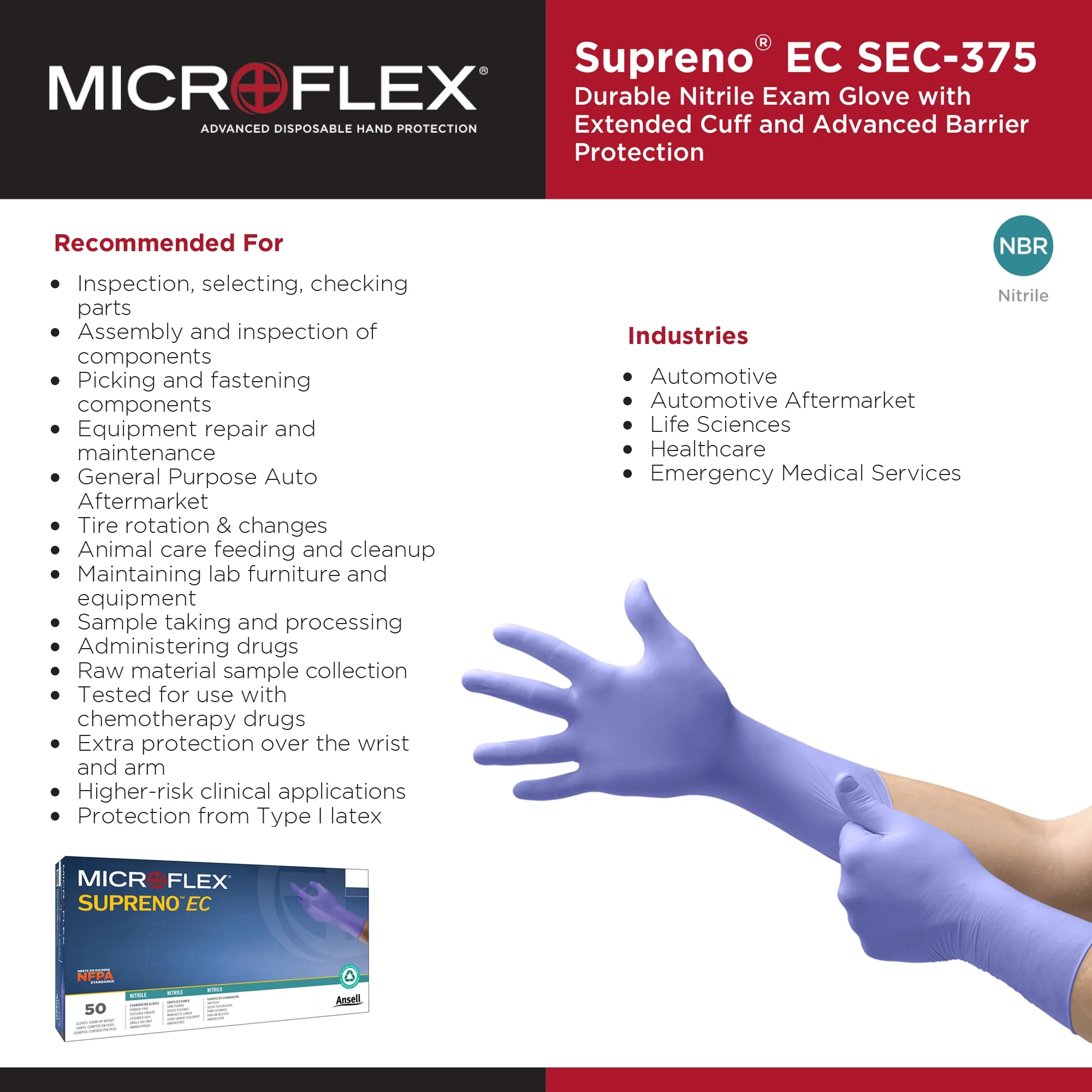 Supreno EC Disposable Nitrile Exam Glove Extended Cuff Length X-LARGE SEC-375-XL 500 per Case