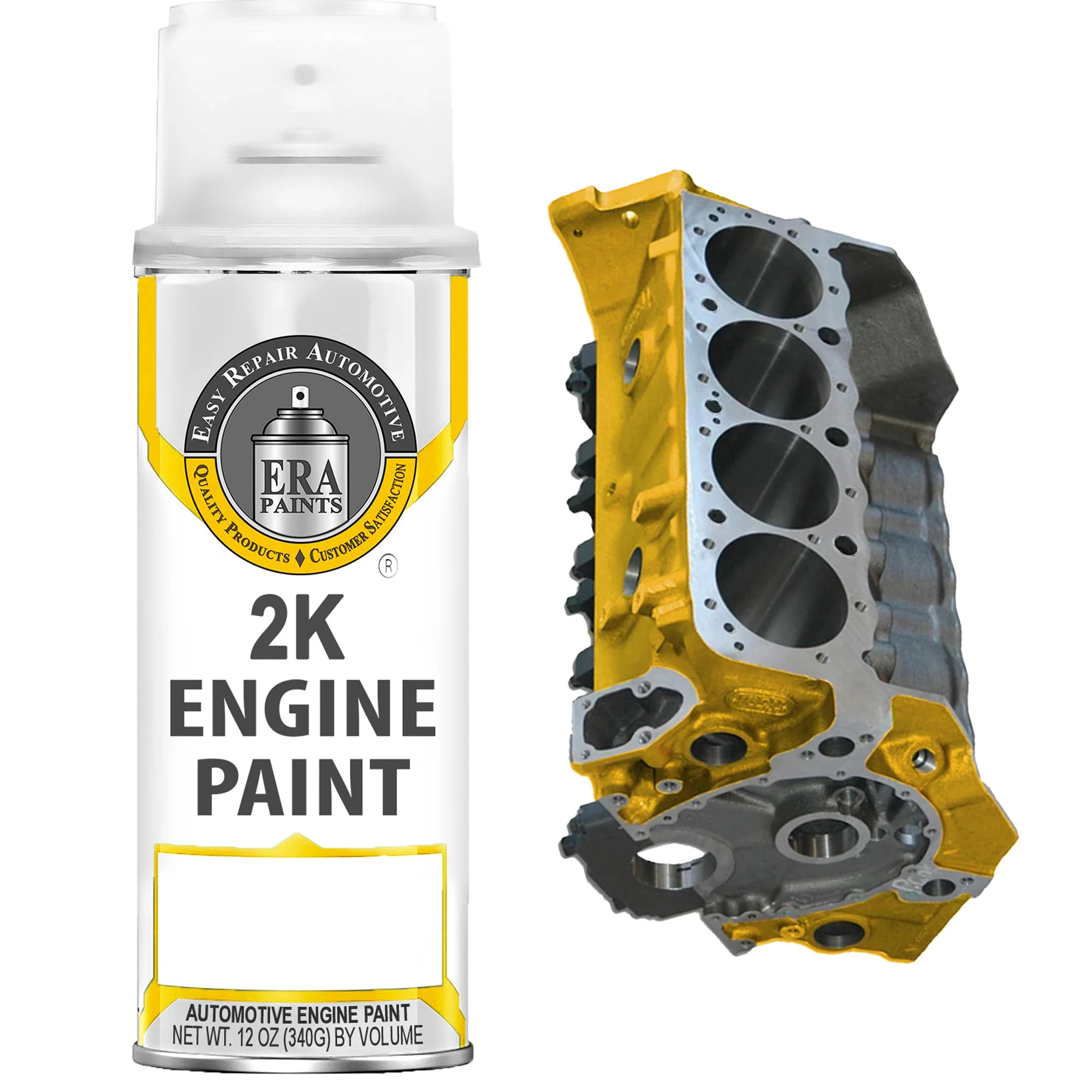 ERA Paints Yellow Engine Paint With Omni-Curing Catalyst - 2K Aerosol High Gloss Chemical Resistant and Extremely Durable Against Color Fade and Brake Fluid