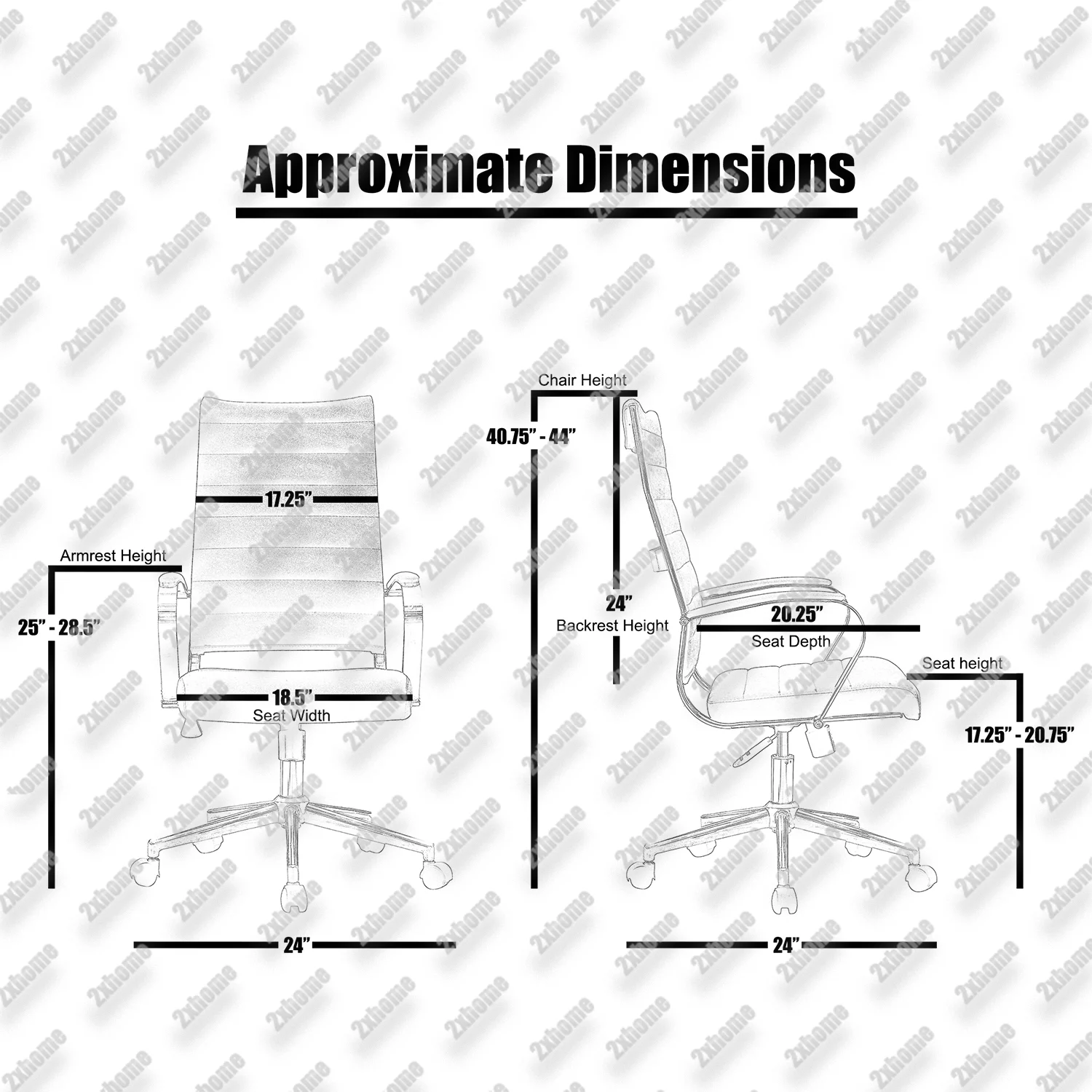 Homelala Black Contemporary Mid Century Modern High Back Tall Ribbed PU Leather Swivel Tilt Adjustable Chair with Back Swivel Wheels Executive Office Conference Room Work Task on Black Base