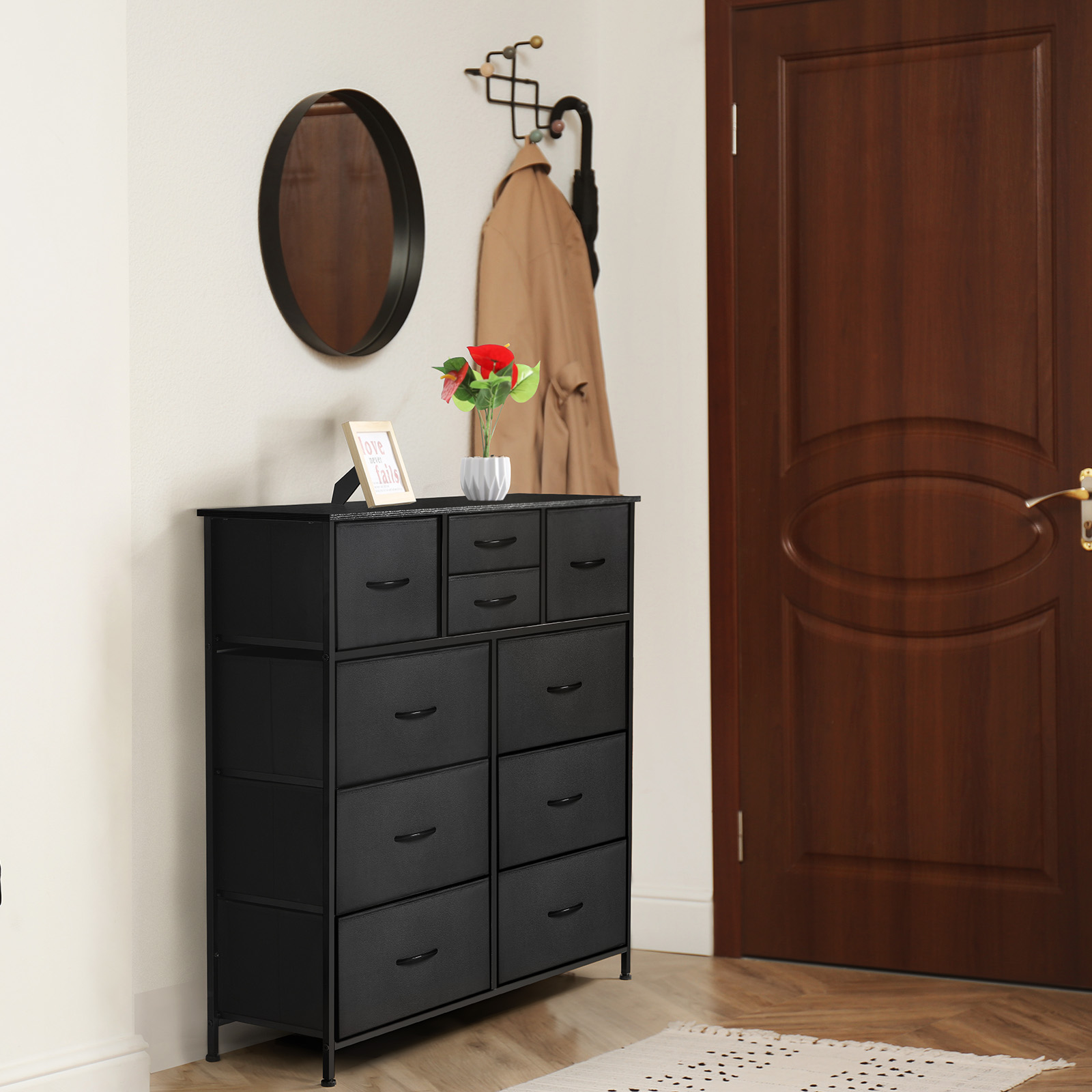 Dresser with 10 Non-Woven Drawers Small Chest of Drawers, Black