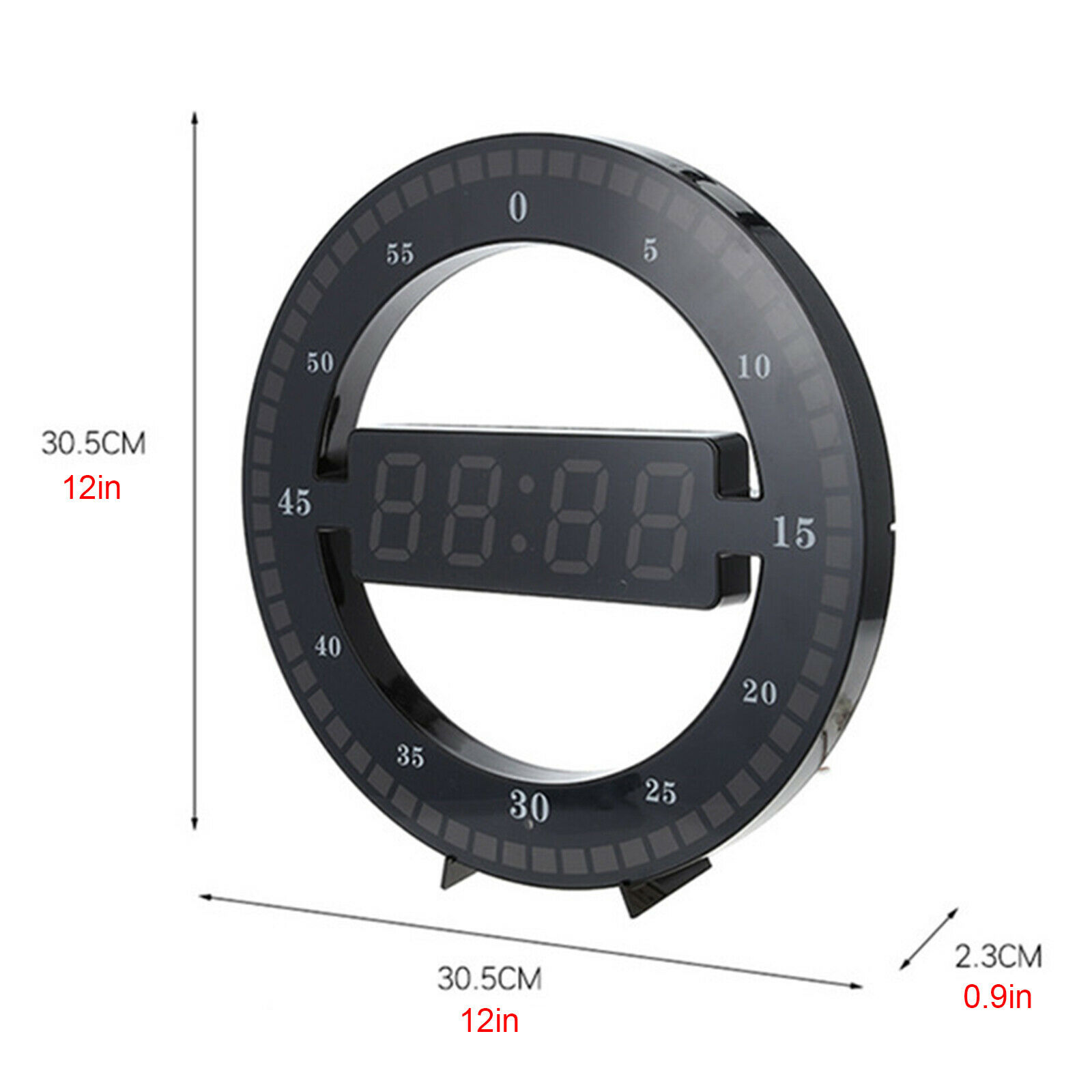 CNCEST Digital 12'' Wall Mount Clock Modern LED Round Alarm Clock Snooze 12/24 Hour Display (Black)