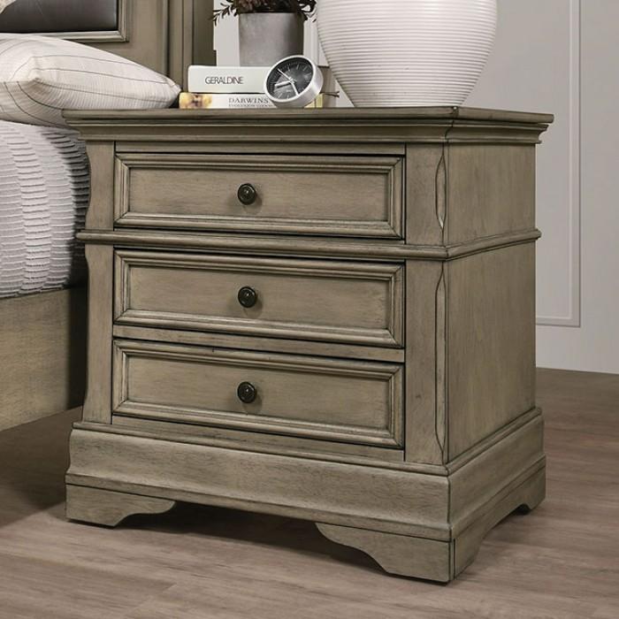 Antique Warm Gray Solid Wood Queen Bedroom Set 6pcs FOA CM7181 Lasthenia
