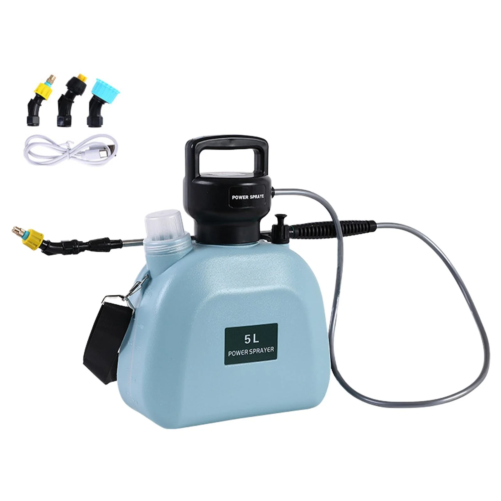 Pump Sprayer Gardening Can Plants Mister with 3 Nozzles Portable 3.8W Water Sprayer Bottle for Indoor Outdoor Cleaning Yard Blue 5L