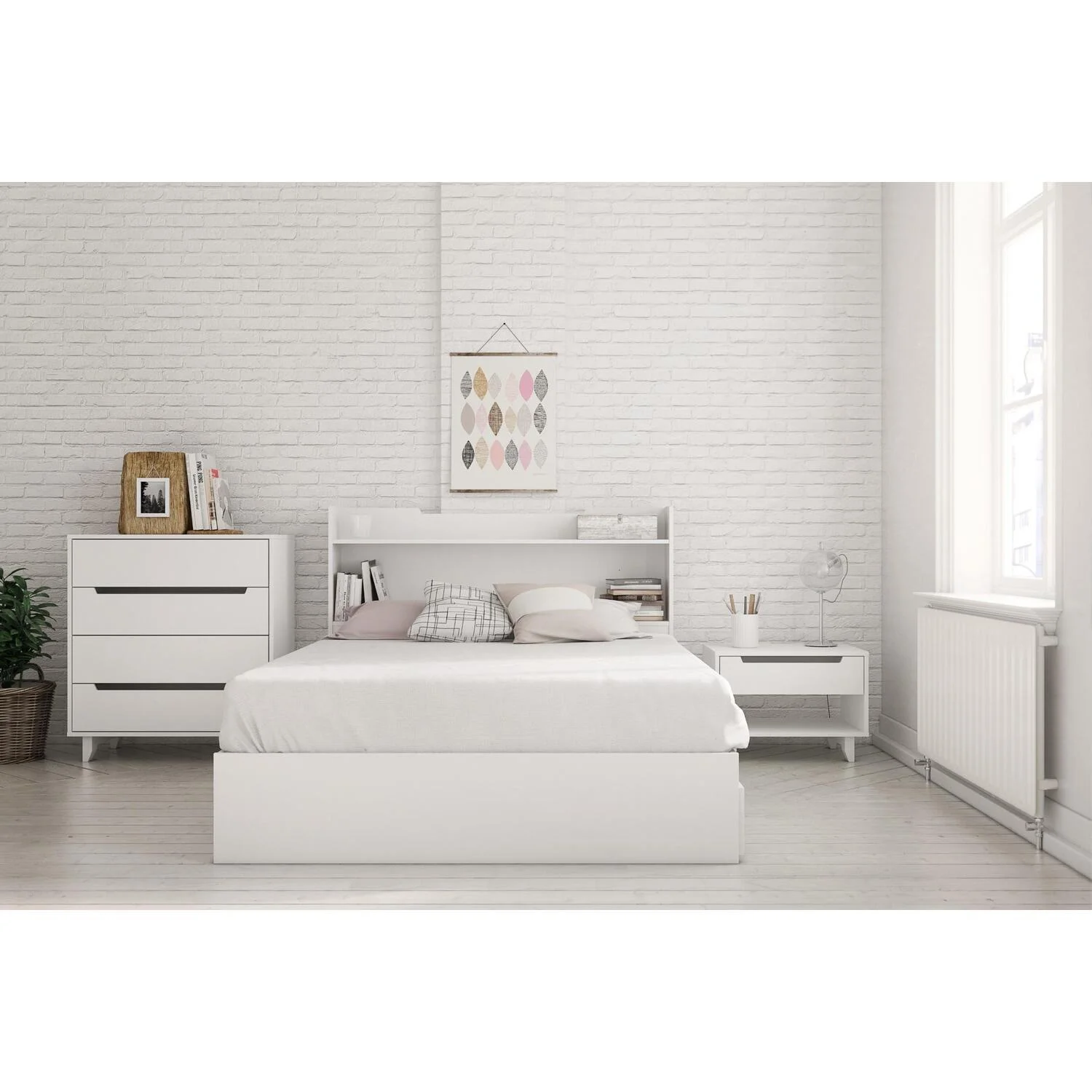 Nexera 346303 Full Size Storage Headboard, White-Finish:Matte white lacquer and white melamine