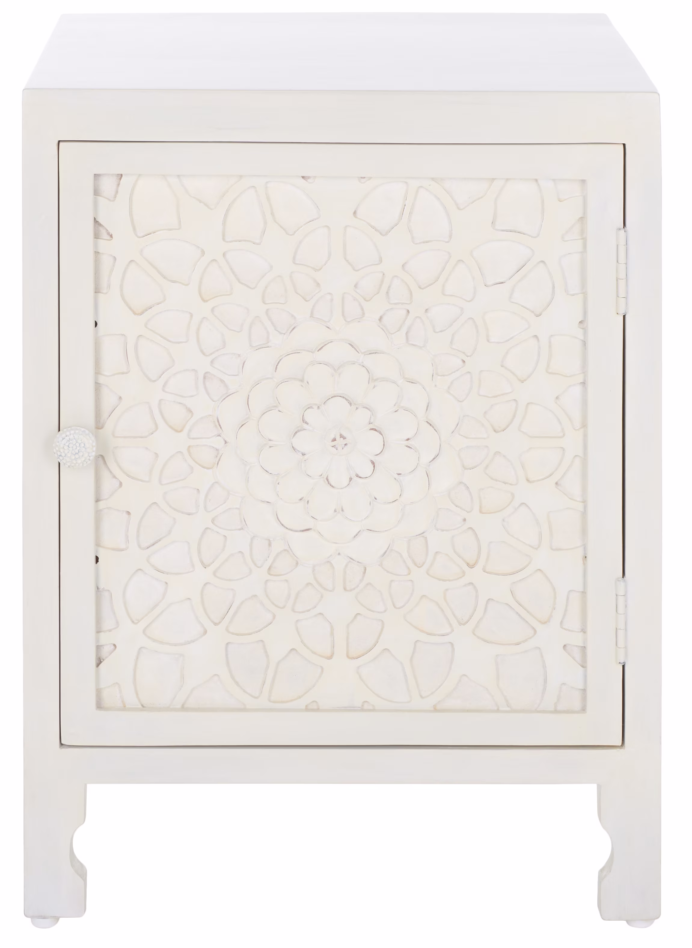 SAFAVIEH Rayetta Bohemian 2 Shelf 1 Door Nightstand, White Wash (18 in. W x 18 in. D x 24 in. H)