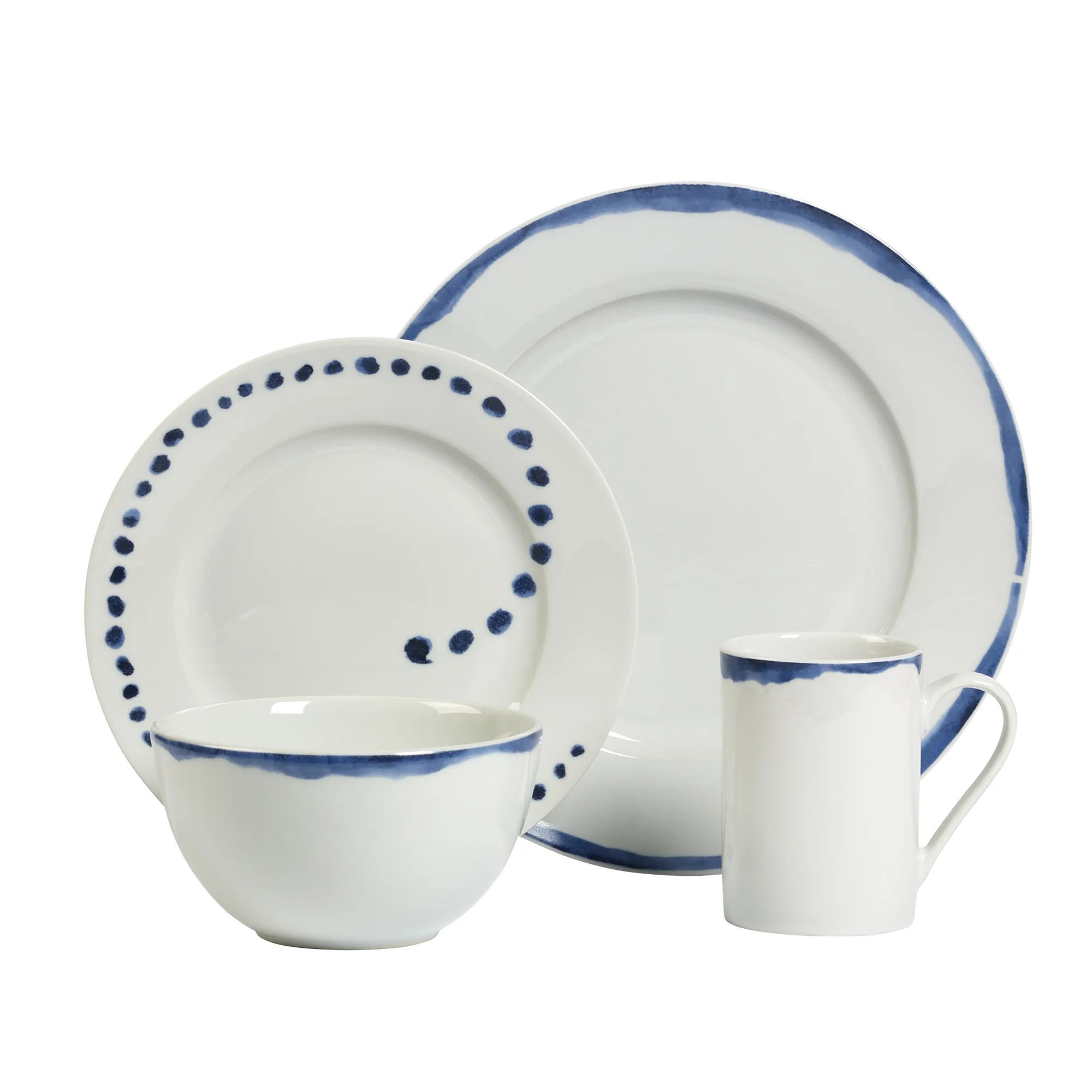 Tabletops Gallery Isla Round 16pc Dinnerware Set, Swirl and Dots Pattern