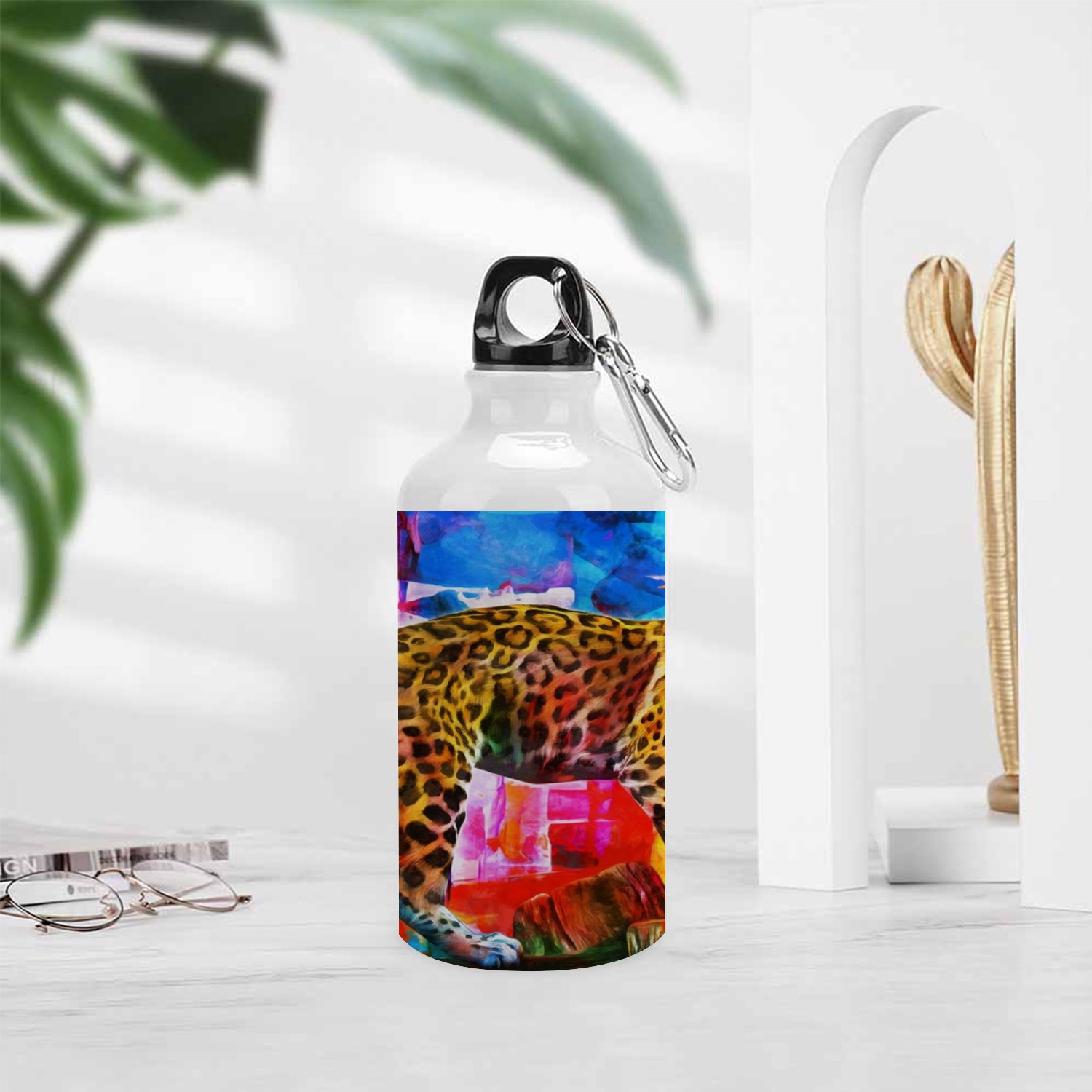 SKYSONIC 400ml Sport Aluminum Water Bottle,Leopard,Sport Multipack Leak Proof Easy Carry Travel Bottle with Twist Cap for Gym Hiking Camping Running Bike Outdoor