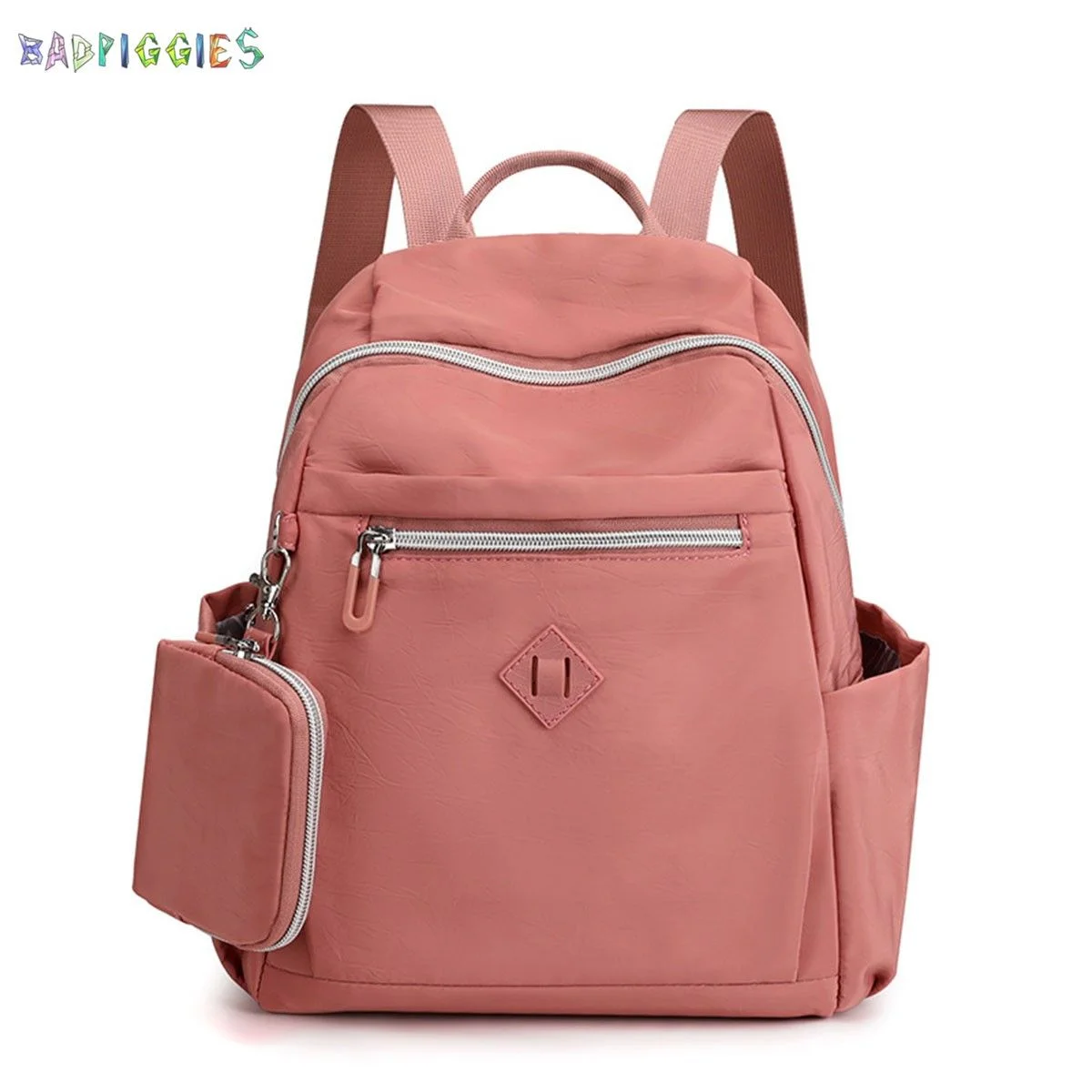 BadPiggies Casual Small Backpack Waterproof Nylon Purse Lightweight Travel Bag Daypack for Women Girls (Pink)