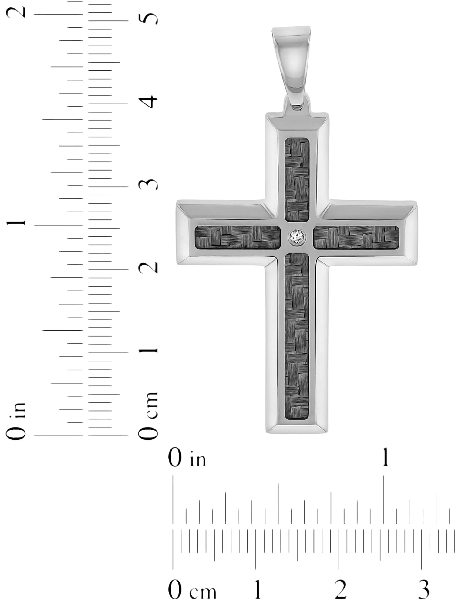 Men’s Stainless Steel Diamond Accent Carbon Fiber Inlay Cross Pendant