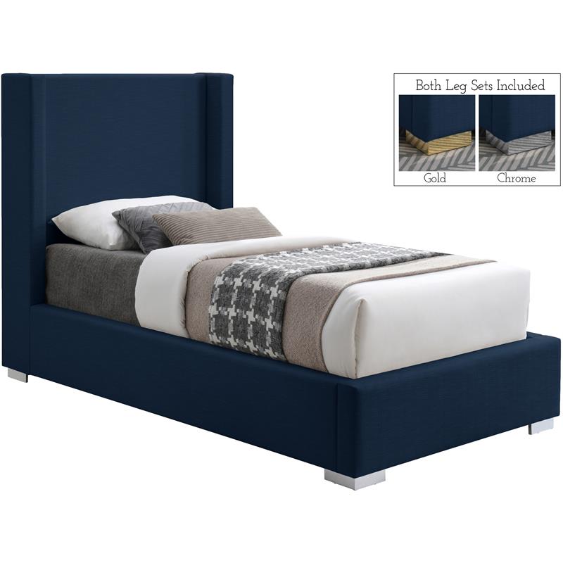 Meridian Furniture Royce Navy Linen Textured Fabric Twin Bed