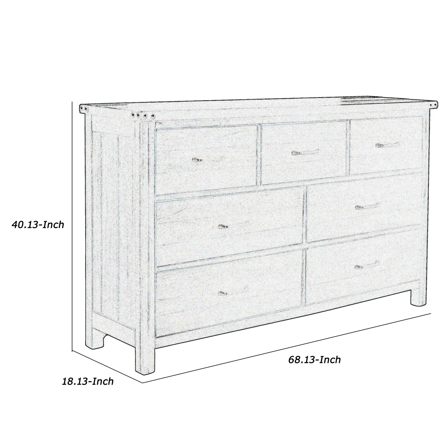 Benjara BM218217 Plank Style 7 Drawer Dresser with Wood Grain Details, Walnut Brown