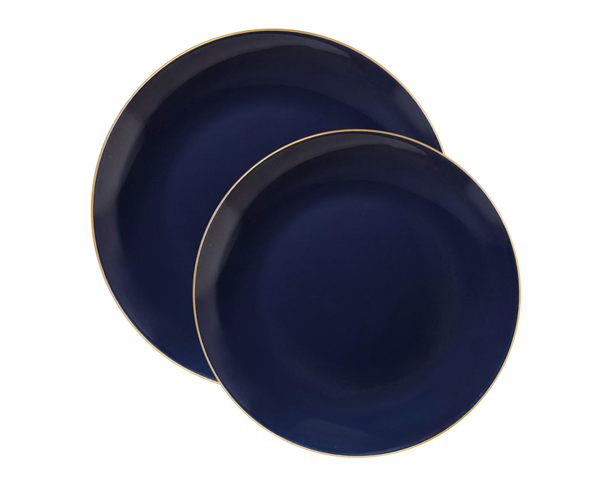 Smarty Navy with Gold Rim Organic Round Disposable Plastic Dinnerware Value Set 240ct