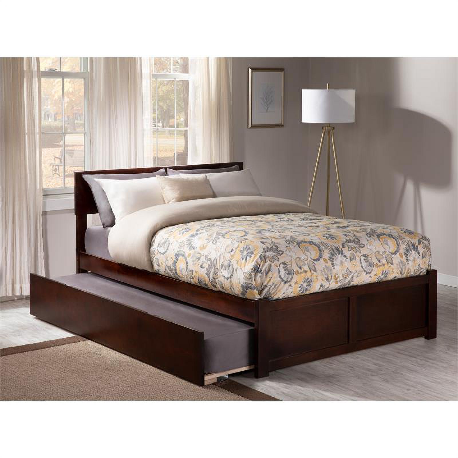 Bowery Hill Wood Queen Bed with Footboard/Trundle in Walnut