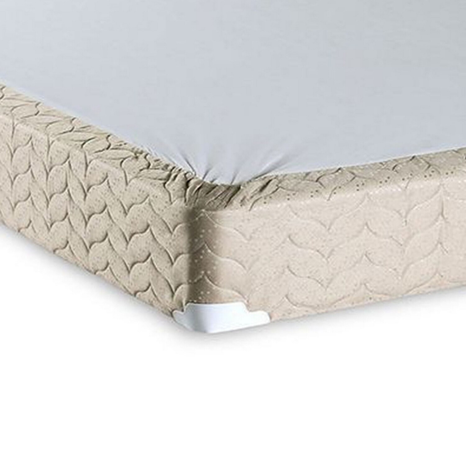 Benjara  7 in. Yuk Edge Support & Quilted Suede Foundation Box Spring Bed, White & Brown - Full Size