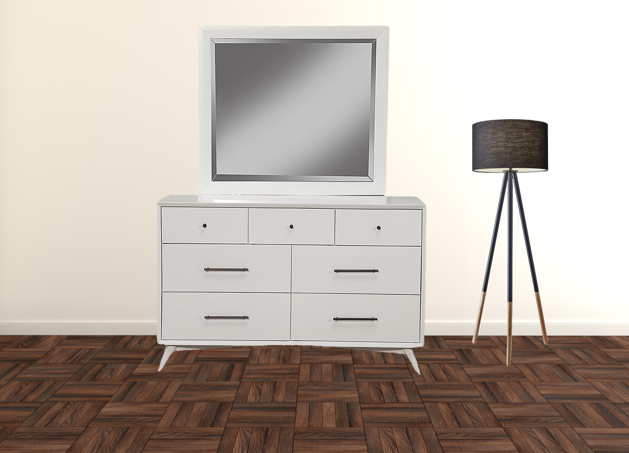 HomeRoots 524146 56 in. White Solid Wood Seven Drawer Double Dresser