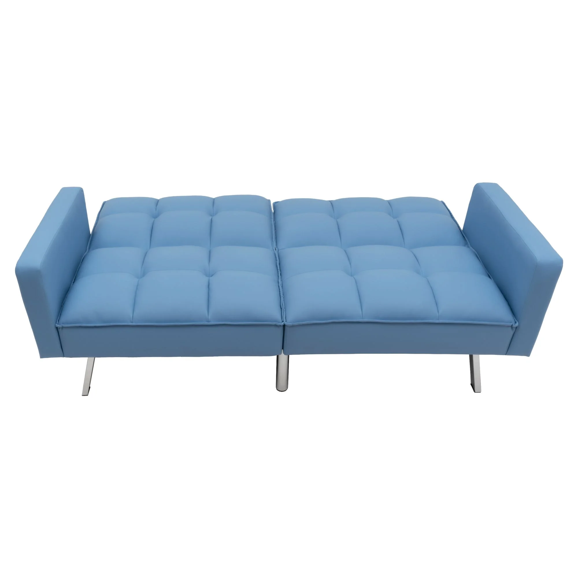 Loveseat Sofa Convertible Sofa Bed Sleeper PU leather Living Room Couches 2 Seating Chair with 2 Pillows Blue
