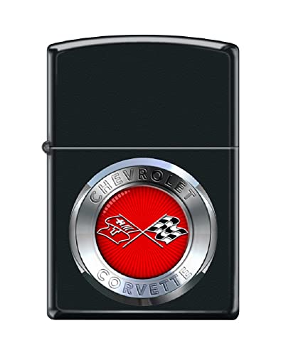 Zippo Lighter -Personalized Customize Message Engrave on Backside for Chevy Chevrolet Corvette Rays Racing Checkered Flags Black Matte #Z5321