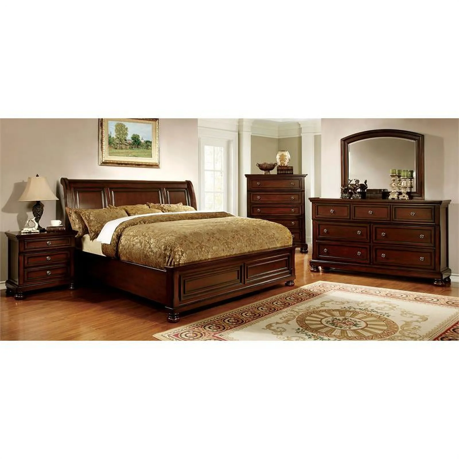 FOA Caiden 2pc Dark Cherry Solid Wood Bedroom Set - Nightstand + Dresser