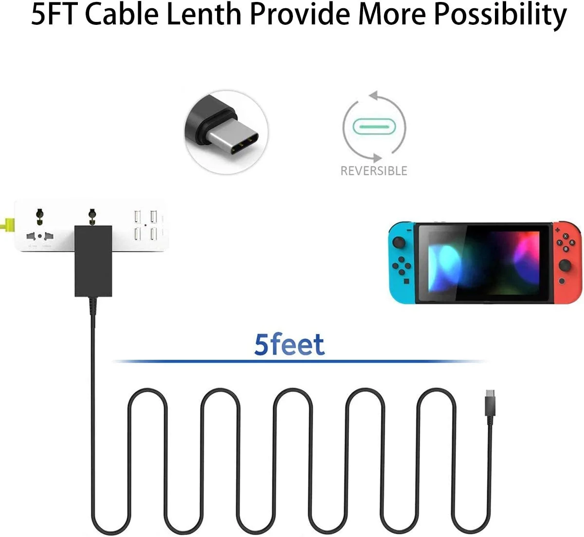 Charger for Nintendo Switch.Switch Charger Compatible with Switch O and Switch Lite.15V/2.6A Power Supply Support