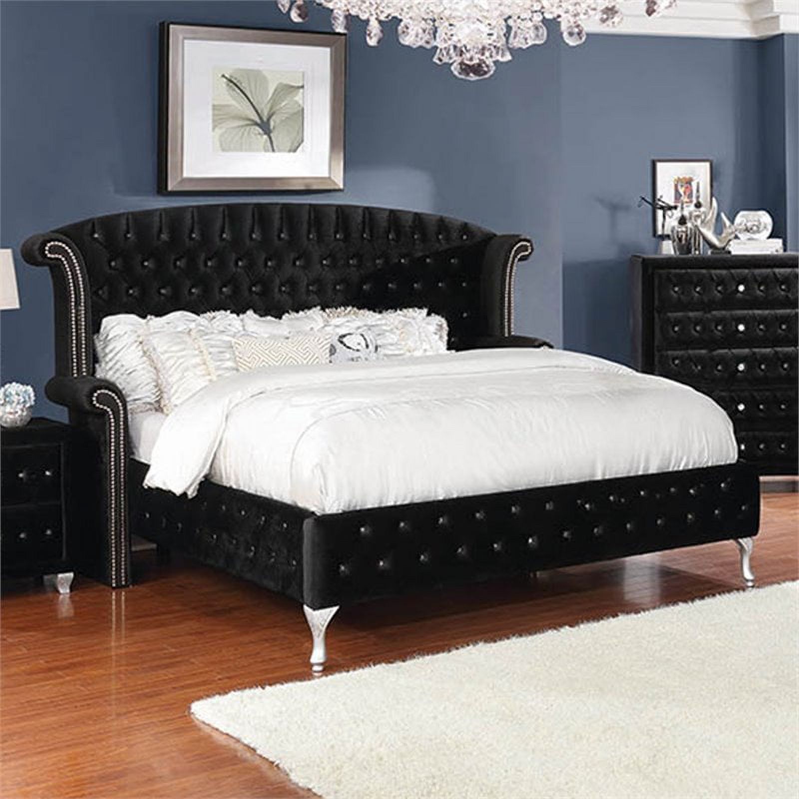 Pemberly Row Modern / Contemporary Tufted Queen Wingback Bed in Black