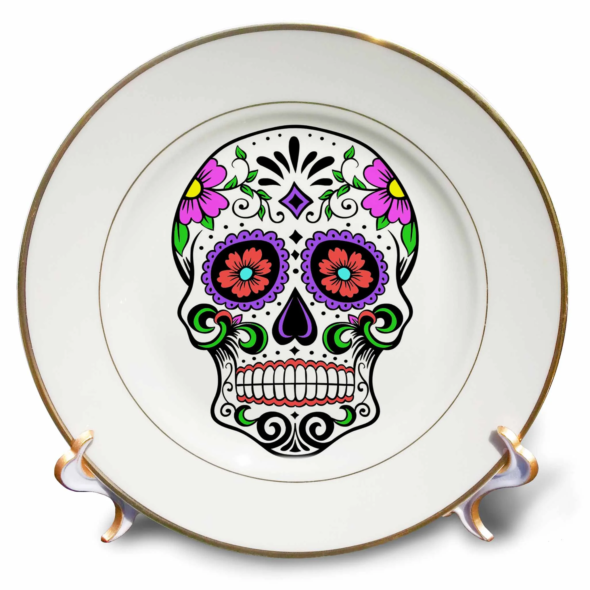 3dRose Sugar skull, Pink, Porcelain Plate, 8-inch