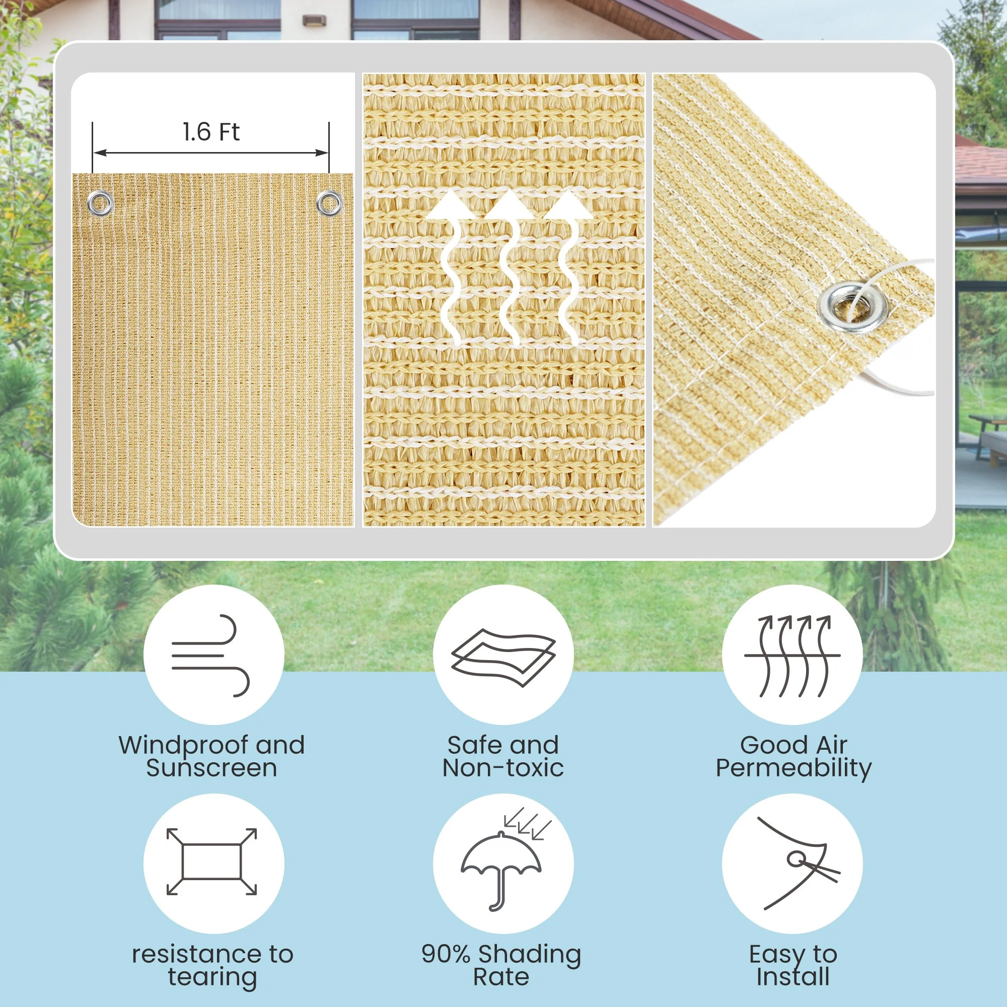 10'X10' Beige Heavy Duty Mesh Tarp Net Sail Sun Shade Awning And Fence Screen Patio And Canopy Cover