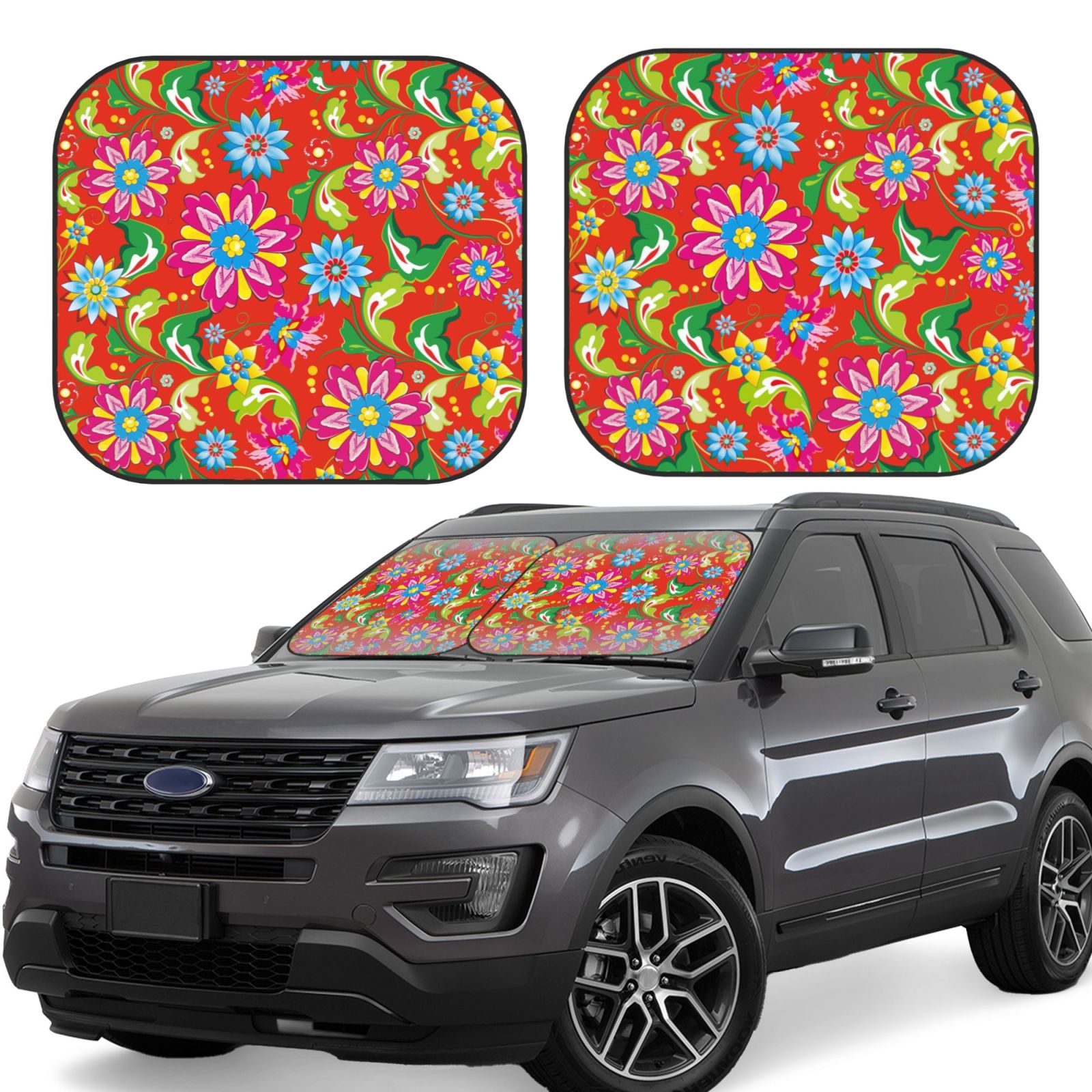 Lukts Vector Mexican Otomi Style Bright Print 2 Piece Car Sun Shade Windshield,Foldable Car Shade Front Windshield With Keeps Your Vehicle Cool, For Most Sedans Suv And Trucks - Small