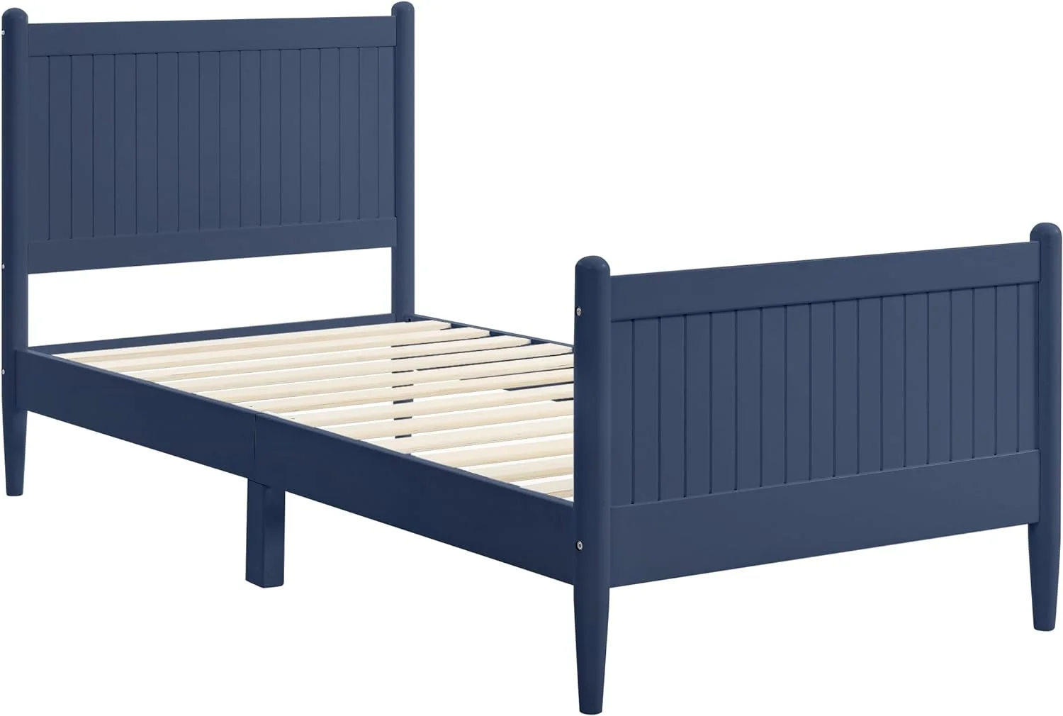 Wooden Bed Frame With Headboard & Footboard Designed With Classic Finials, Beadboard Paneling And Lathe-Turned Feet，No Box Spring Needed (Blue)