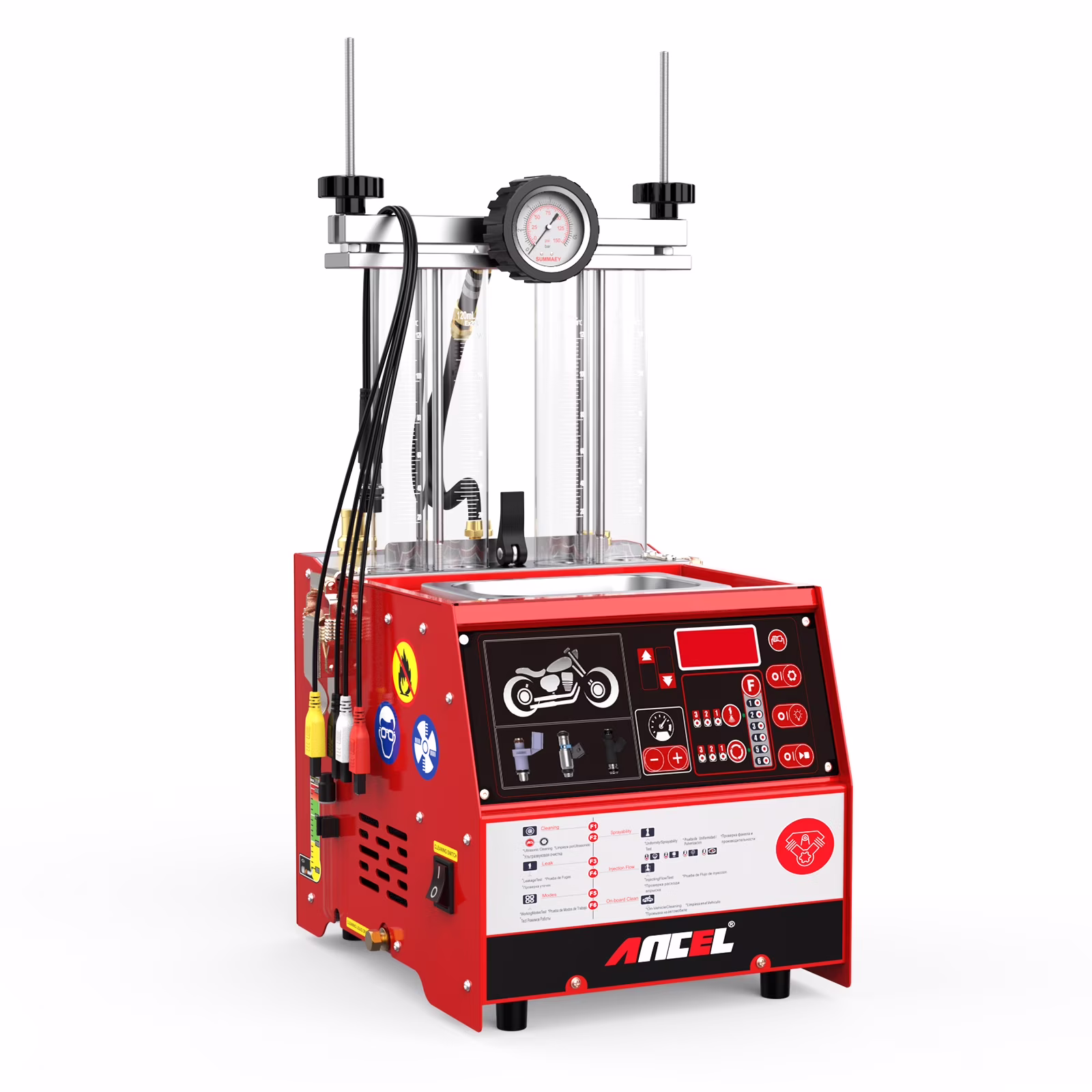 ANCEL AJ400-M Motorcycle Fuel Injector Cleaner Tester Motor Injector Leakage Test Flow Test Motor Repair Clean Tool Fuel Injector Cleaning Testing 2in1 Machine for Motorcycle 4-cylinders Car Injectors