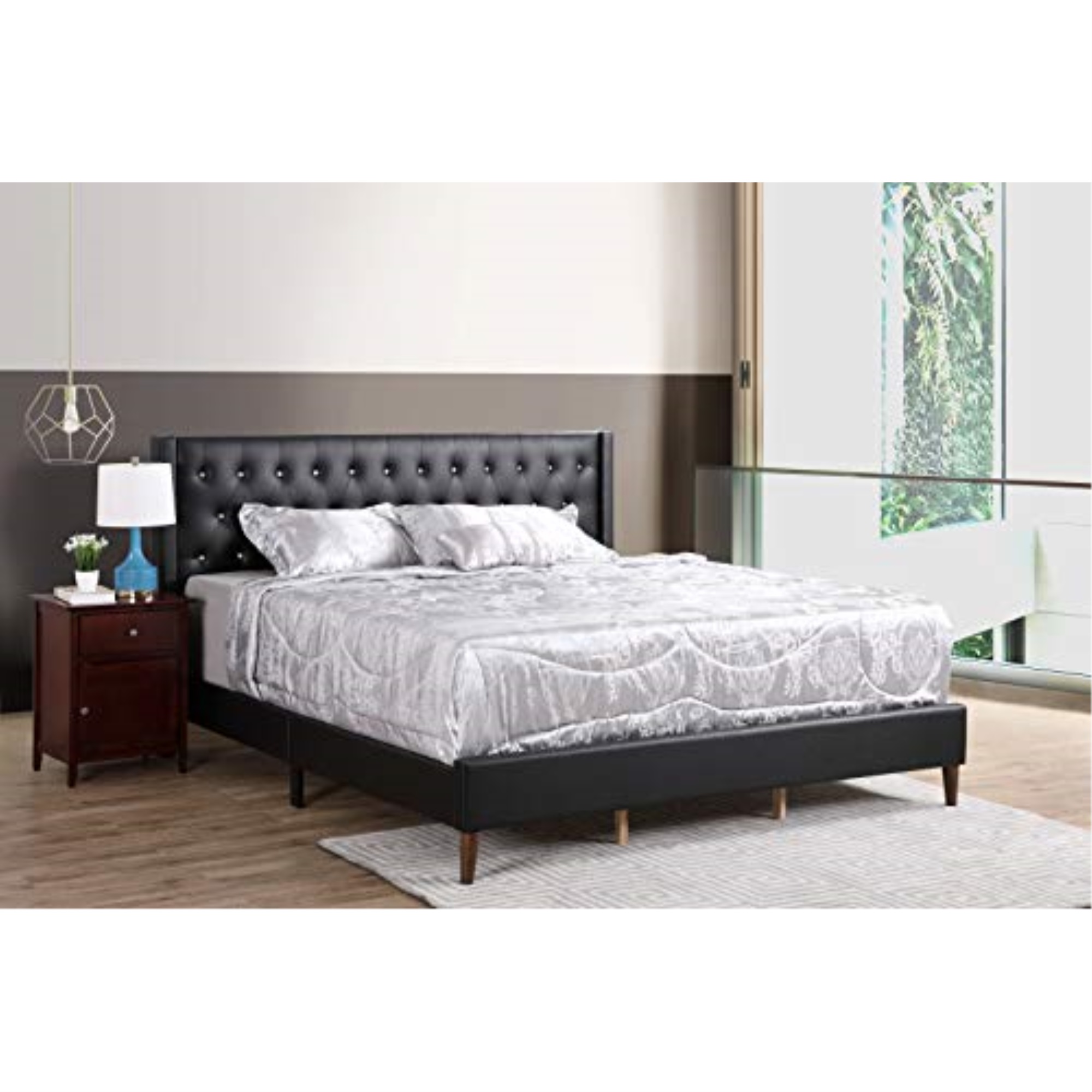Glory Furniture Bergen Velvet Upholstered Queen Bed in Black